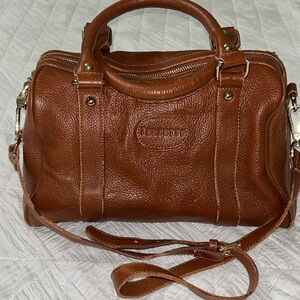 Terzetto Loreto Crossbody Satchel Handbag Med. Duffel Camel/Cognac Brown Leather